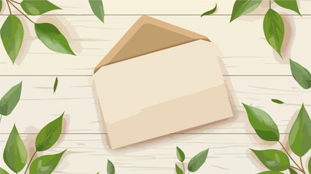 A4 White Envelope and Blank Paper on Light Wood Backgroundのイラスト素材