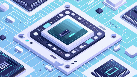 Modernistic Processor Chip Icon in Neumorphic Design with Intricate Bus Architecture