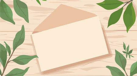 A4 White Envelope and Blank Paper on Light Wood Backgroundのイラスト素材