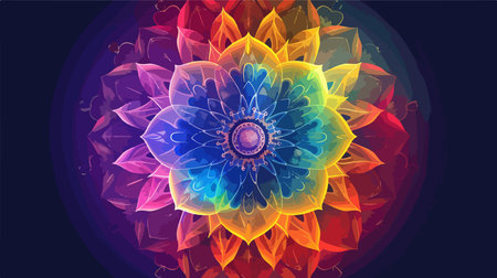 Colorful Rainbow Mandala with Ornamental Floral Circle in Oriental Design
