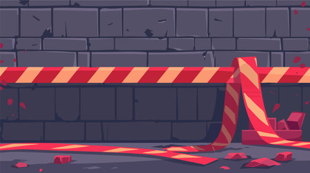 Caution Tape Restricting Access to Restricted Area with Warning Messageのイラスト素材