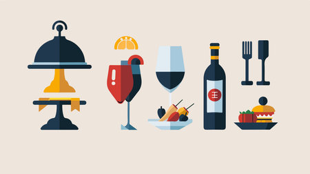 6 Creative Flat Restaurant and Cafe Icons for Your Businessのイラスト素材
