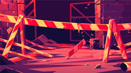 Caution Tape Restricting Access to Restricted Area with Warning Messageのイラスト素材