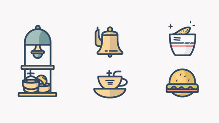 6 Creative Flat Restaurant and Cafe Icons for Your Businessのイラスト素材