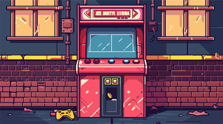Vintage Retro Arcade Console Machine with Pixelated Graphicsのイラスト素材