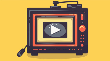 Retro Video Playback Icon with Multiple Symbols for Viewing and Watching Media Contentのイラスト素材