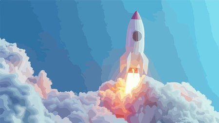Icon Depicting a Rocket Launch into Cloudy Skies in a Neumorphic Styleのイラスト素材