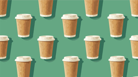 Pattern of Craft Paper Cups with White Plastic Lids in Artistic Arrangementのイラスト素材