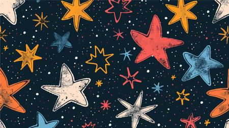 Seamless Hand-Drawn Stars Scattered on a Dark Mysterious Backgroundのイラスト素材