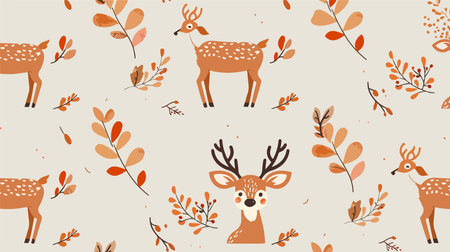 Seamless Vector Pattern Featuring Adorable Cartoon Deer in Vibrant Colorsのイラスト素材