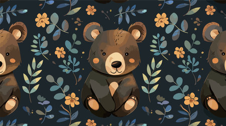 Adorable Cartoon Bear in Seamless Pattern Backgroundのイラスト素材