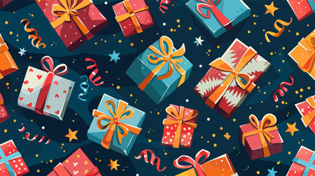 Seamless Vector Illustration of Gift Boxes with Festive Design