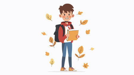 Smiling Schoolboy Posing with a Copybook Held Openのイラスト素材