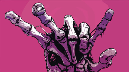 Vector Illustration of a Skeleton Hand Gesture with Two Fingers Up (V Sign)のイラスト素材