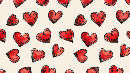 Red Hearts Embroidered Pattern with Vector Silhouetteのイラスト素材