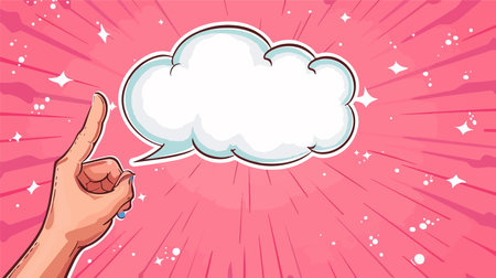 Pink Hand Holding Empty Speech Bubble on a Pink Backgroundのイラスト素材