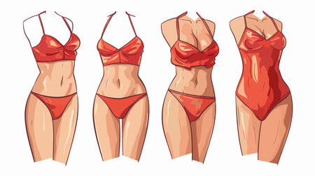 V-Neck Plunge One-Piece Swimsuit Design Illustrationのイラスト素材