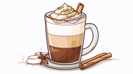 Cappuccino in a Tall Glass with Aromatic Cinnamon and Creamy Foamのイラスト素材