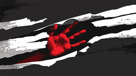 Red Handprint on Torn Paperのイラスト素材