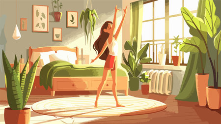 Morning Stretching in the Warm Sunlight of a New Dayのイラスト素材