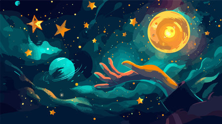 Cosmic Symphony: Embracing the Celestial Magic of Stars and Planetsのイラスト素材