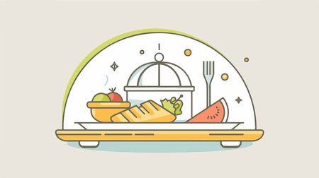 Tray of Food on a Light Backgroundのイラスト素材