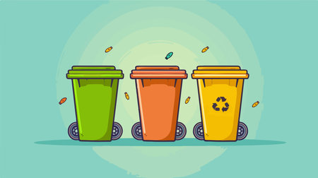 Light Green Trash Can with Recycle Logo Isolated on White Background, 3D Renderingのイラスト素材