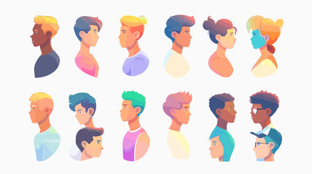 Collection of Side View Profile Illustrations in Minimalist Style with Pastel Colors
