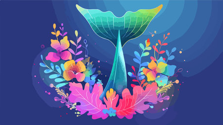 Vibrant Floral Frame Encasing an Intriguing Whale Tail in Modern Styleのイラスト素材