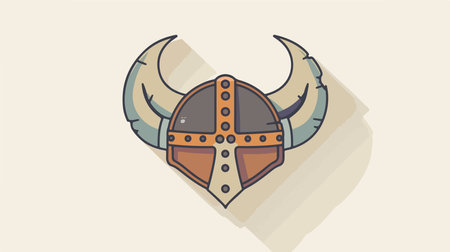 Ancient Viking Horned Helmet with Intricate Detail and Ominous Shadowのイラスト素材