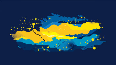 Abstract Ukraine Map with Blue and Yellow Patriotic Bordersのイラスト素材