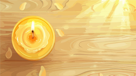 Wax-Coated Candle on a Light Wood Surface with Overhead Perspectiveのイラスト素材