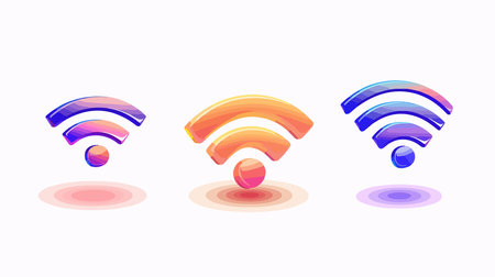 Three Colorful WiFi Icons with Gradient Effects on White Backgroundのイラスト素材