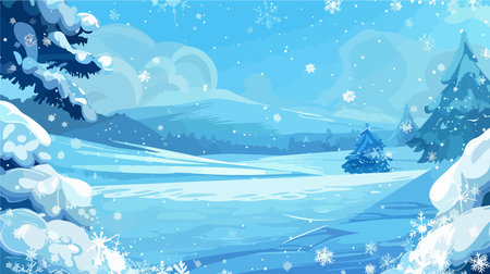 Winter Wonderland: Delicate Snowflakes Falling on a Serene Landscapeのイラスト素材