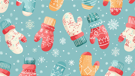 Seamless Winter Pattern with Adorable Mittens in Vibrant Vector Huesのイラスト素材