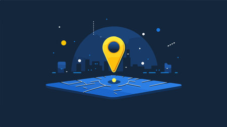 GPS Location Icon Map Pin Design in Blue and Yellowのイラスト素材