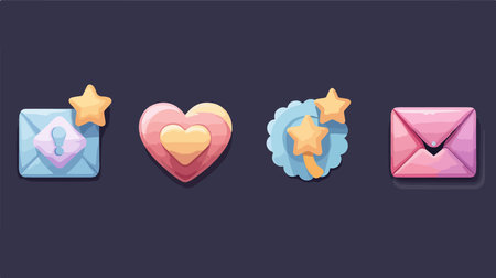 Heart-Shaped Cogwheel, Mailing Symbol, and Search Icon in UI Four in Stately Grayのイラスト素材