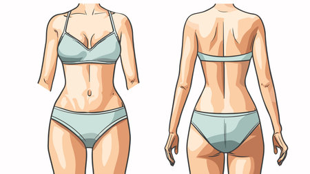 Front and back view illustration of a mint green two-piece swimsuit designのイラスト素材