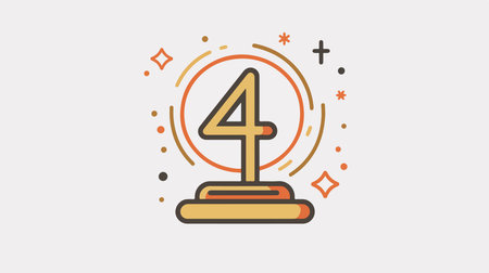 Decorative illustration of the number 4 with sparkles and ornamental elements