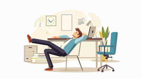 Stretching at Deserted Office Cartoon Illustrationのイラスト素材