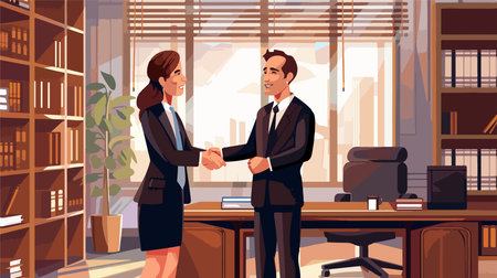 Lawyer and Client Exchanging Handshakes in Professional Office Settingのイラスト素材