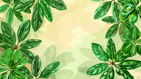 Close-up of a Tropical Schefflera Leaf on a Vibrant Backgroundのイラスト素材