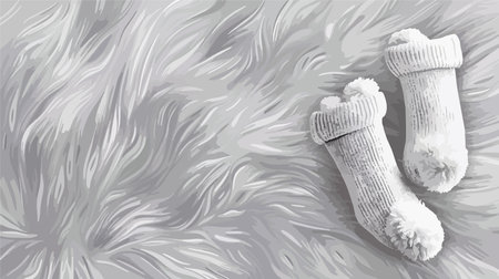 Cozy Knitted Socks on Soft Grey Furのイラスト素材