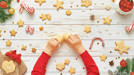 Rolling Dough for Festive Christmas Cookiesのイラスト素材