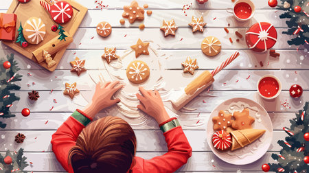 Rolling Dough for Festive Christmas Cookiesのイラスト素材