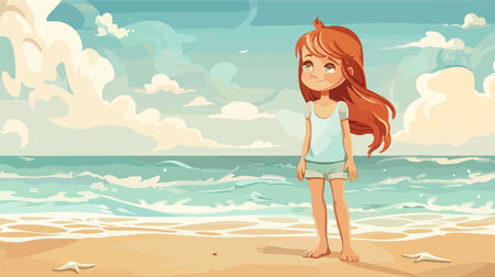 Cartoon Character Standing Alone on a Sandy Beachのイラスト素材