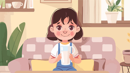 Person with Dairy Allergy Contemplating Glass of Milk in Handのイラスト素材