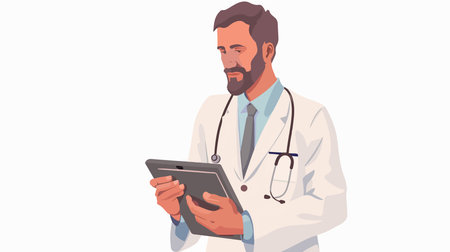 Healthcare Professional Conducting Remote Video Consultation Using Tabletのイラスト素材