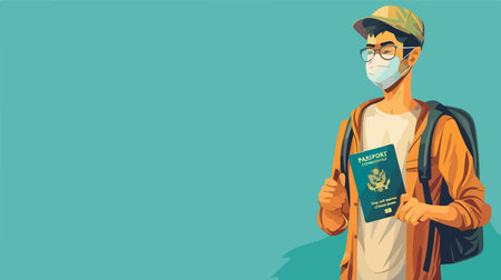 Male Tourist in Protective Mask Examining Passport Document