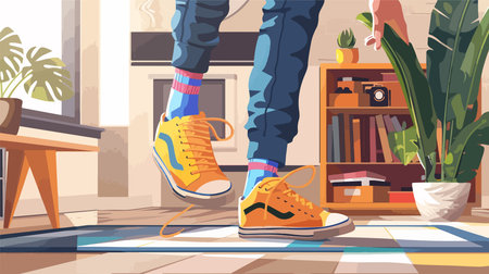 Colorful Socks with Yellow Sneakers Indoors